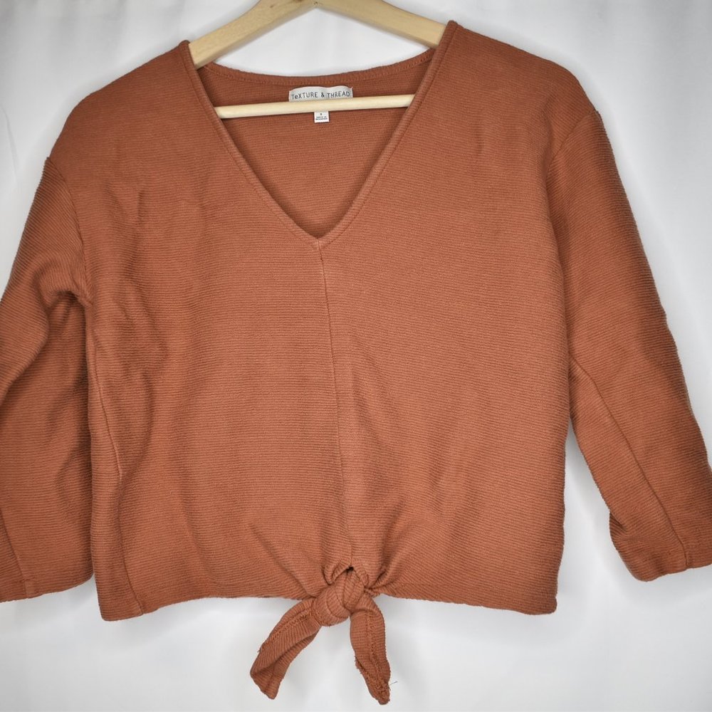 Madewell Texture & Thread Women's Top Knit Tie Front Orange Long Sleeve